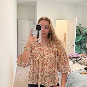 Miami Floral Blouse - Cream and Pink